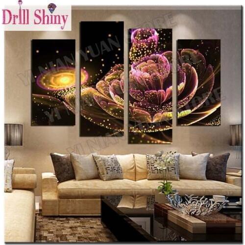 2017 new 4 pcs sets flowers full Diy diamond painting crystal square diamond drill diamond embroidery cross-stitch free shipping