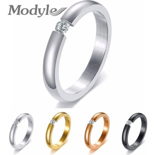 Modyle 2021 New Fashion 4 Colors Stainless Steel Wedding Rings For Women White CZ Stone Fashion Jewelry Wholesale