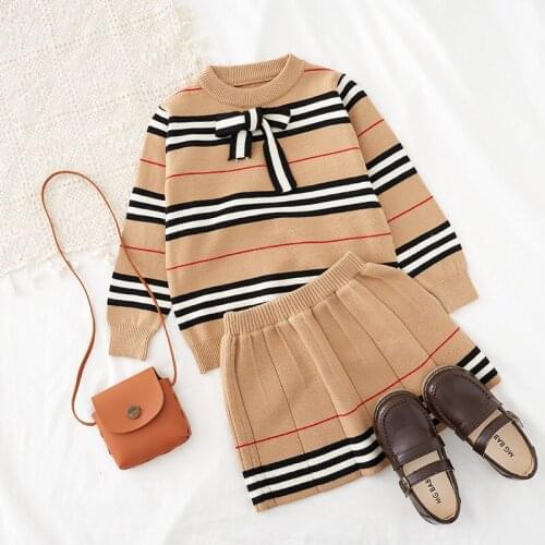 2020 Spring Autumn New Girls 2 Pieces Suit Top+skirt Kids Clothing Retro Sweater Dress Long Sleeve Baby Girl Wool Clothing Set