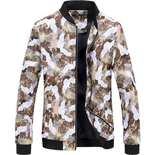 Autumn men jacket long-sleeved large size s-6xl jacket men fashion flower coat blue khaki tops gray mens jackets & coats