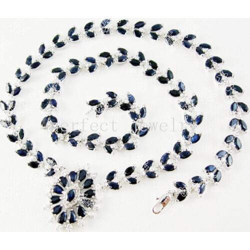 Real sapphire necklace Free shipping natural real sapphire 925 sterling silver 0.13ct*120pcs,0.5ct*13pcs gems #15050715