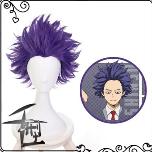 35cm Anime My Hero Academia Shinso Hitoshi Wig Cosplay Wigs Playing Short Mixed purple Hair Halloween 1:1 Wigs