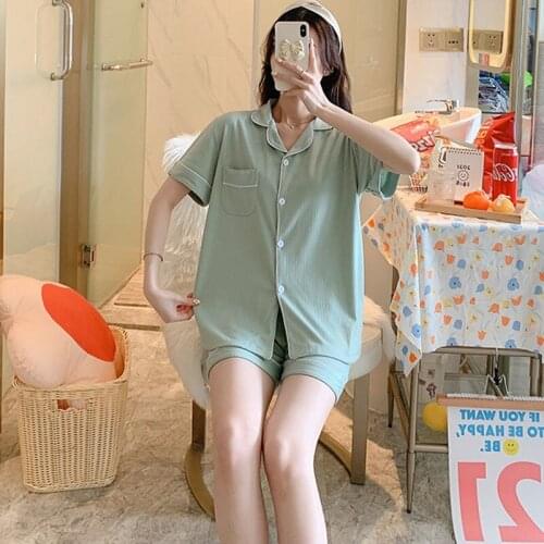 Pajamas for Women Summer Home Suit Short Sleeve Pyjamas pajama sets 100% Cotton Pijama Solid Pyjamas Suits Nightwear Sleepwear