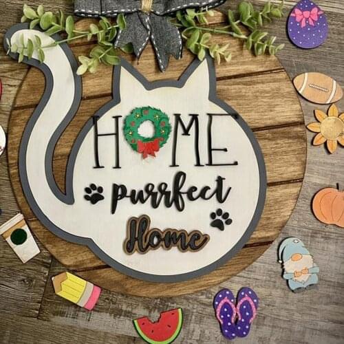 Christmas Decor season Wreath Front Door Hanger 12 Inch cat shape Outdoor Hanging Vertical Sign Home Halloween Decoration