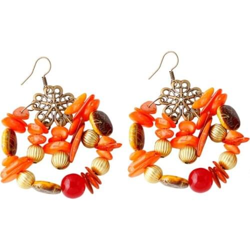 Bohemia Dangle Earrings For Women Black Orange Red Colorful Beads Flower Antique Gold Pendant Earrings Gift Jewelry For Women
