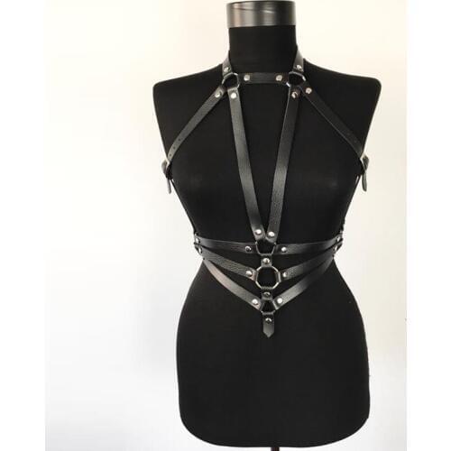 High Waist Lady Cupless Body Chest Harness Halter Cut Out Bra Cage Lingerie With O-rings Connected For Club Party Sexy Costumes