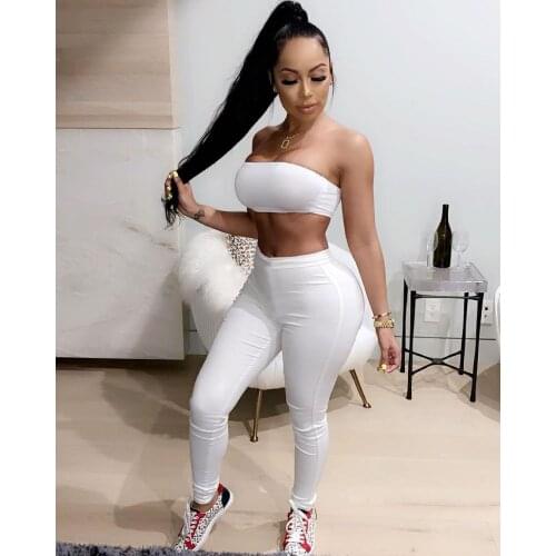 Womens Summer Solid Tracksuit Pant Suits Sexy Sportswear Fitness Tube Crop Top + Leggings Bodycon Casual Two Piece Set Outfits
