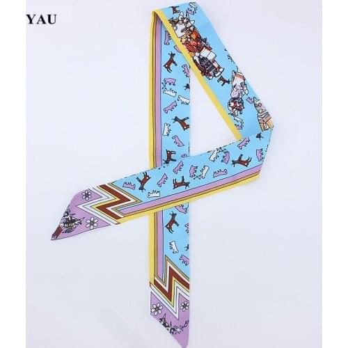 Brand 95cm*5cm Small Animal Myth Printed Bag Strap Scarf Women Twill Silk Scarf Headband Long Scarves Bag Accessories Ribbon