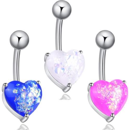 2018 New Hot Surgical Steel Dangle Navel Rings Heart Opal Navel Bars Fashion Belly Button Ring Women Sexy Piercing Body Jewelry