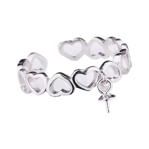 925 Sterling Silver Engagement Wedding Ring Women 6-13mm Pearl or Round Bead Semi Mount Ring Heart Shape Fine Jewelry Setting