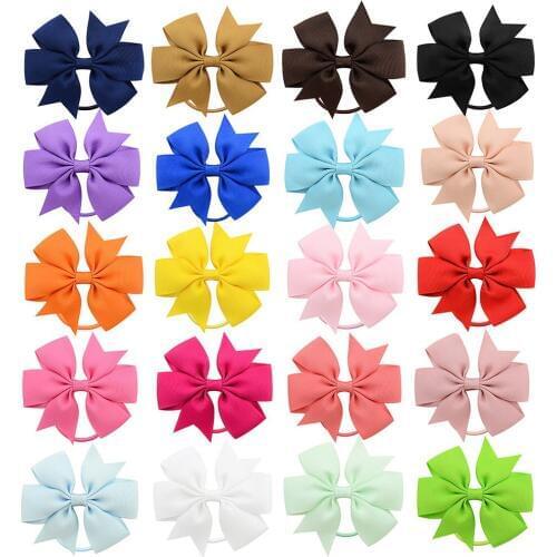 10Pcs/Lot Handmade Boutique Grosgrain Ribbon Bow Elastic Hair Band Bowknot Elastic Rubber Band Head Rope Girls Hair Accessories