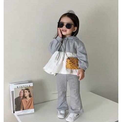 2020 Autumn Girls' Suit New ChildrenS Clothing Korean Fashion Long-Sleeved Cotton Top + Plaid Wide-Leg Pants Two-Piece 2-7Y