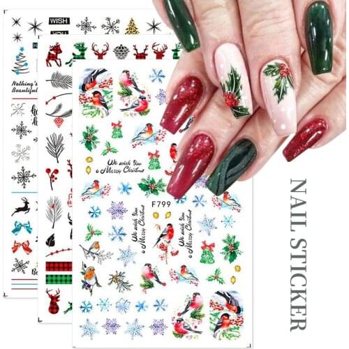 3D Nail Stickers Decals Snowflakes Christmas Xmas Transfer Stickers Nail Art Self-Adhesive Decals Cartoon Decoration DIY