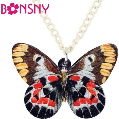 Bonsny Acrylic Tropic Spotted Butterfly Necklace Pendant Chain Choker Cartoon Insect Jewelry For Women Girls Teens Summer Charms