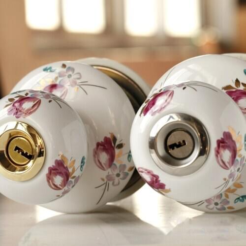 Free Shipping Modern SimplCeramic Tulip flower door Ball Lock Bedroom Kitchen Silver insert indoor Bathroom gold Zinc Alloy lock