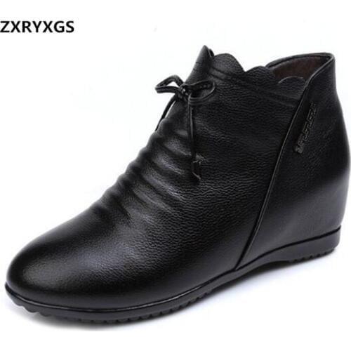 High Quality Cowhide Martin Boots Women Boots 2021 Plus Size Fashion Casual Shoes Flat Increase Within Warm Shoes Winter Boots