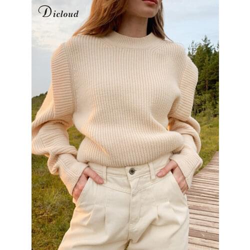 DICLOUD Women Fashion Knitted Pullover Long Sleeve Oversize Boutique Sweaters Autumn Winter 2021 New Warm Soft Top Ladies Jumper
