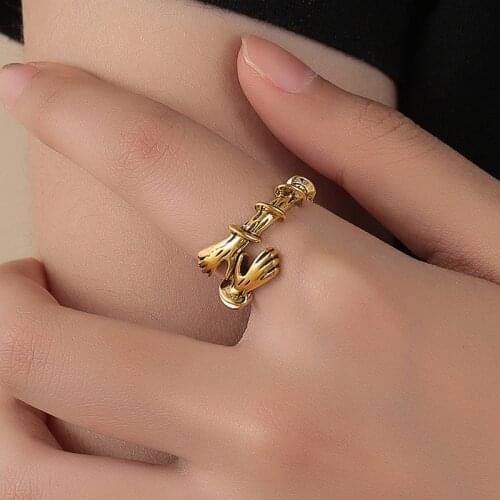 Gothic Hug Muscle Hands Rings For Women Men Adjustable Open Cuff Ring Party Wedding Couple Rings Vintage Jewelry