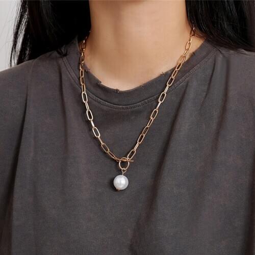 Gothic Faux Pearl Pendant Choker Necklace for Women Wedding Punk Imitation Pearl Lariat Gold Color Long Chain Necklace Jewelry