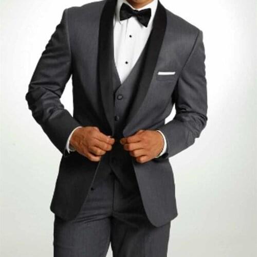 Tailor Made Fashion Luxury Grey Men Suits Lapel Slim Fit Groom Tuxedo For Wedding Dress Dinner Party Costume (Jacket+Pants+Vest)