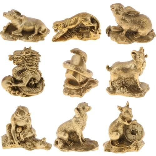 Chinese Zodiac Animal Figurines Statues Pure Brass 12 Shengxiao Sculptures New Year Gift Home Tabletop Decoration