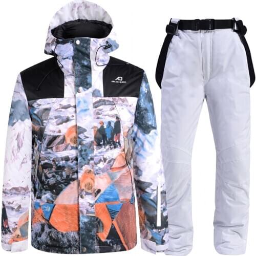 Hooded Men Ski Suit Super Warm Snowboard Jacket Pant Windproof Waterproof Skiing Set Mountain Riding Clothing Trouser New