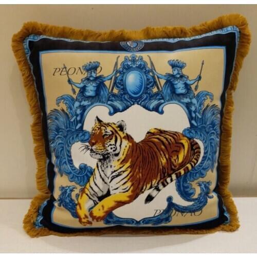 Square Cushion Covers with Tassels 50cm Animal Tiger King Cushions Case Only Sofa Home Living Room Decorative Pillowcases