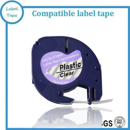 2PK High quality plastic Dymo tape 12267 black on Clear 12mm x 4m 1/2" W X 13' L compatible DYMO LetraTAG printer