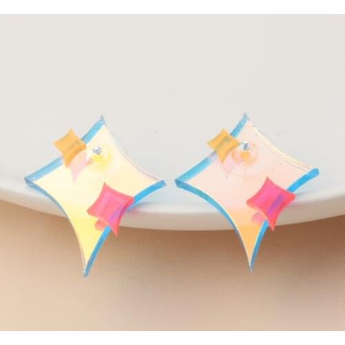 New Star Earrings Resin Rainbow Wholesale Shining Big Statement Jewelry Colorful Engagement Stud Ear Ring For Women 2021