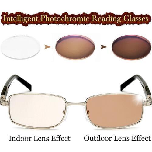 SCOBER = Intelligent Photochromic Brown Reading Glasses Titanium Alloy Frame Spectacles +0.75 +1 +1.25 +1.5 +1.75 to +4 Outdoor