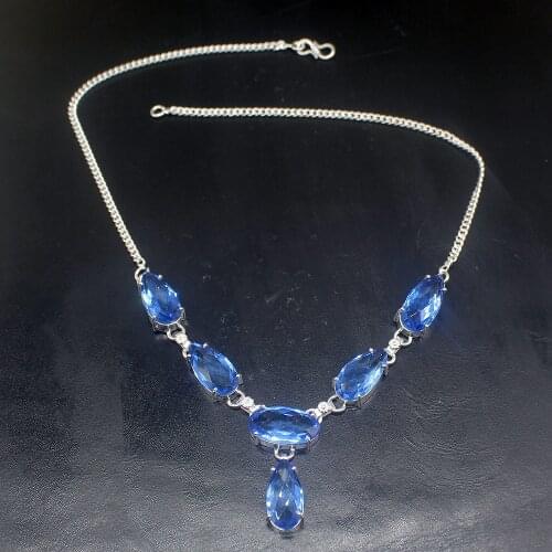 Gemstonefactory Jewelry Big Promotion 925 Silver Amazing Ocean Blue Topaz Ladies Women Chain Necklace 42cm 20213519