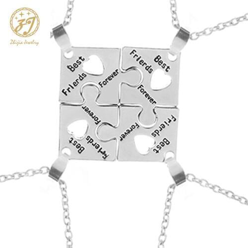 Zhijia new hot 3 Style BFF Necklaces For 4 best friends forever Puzzle charm Necklace for women Friendship Necklace