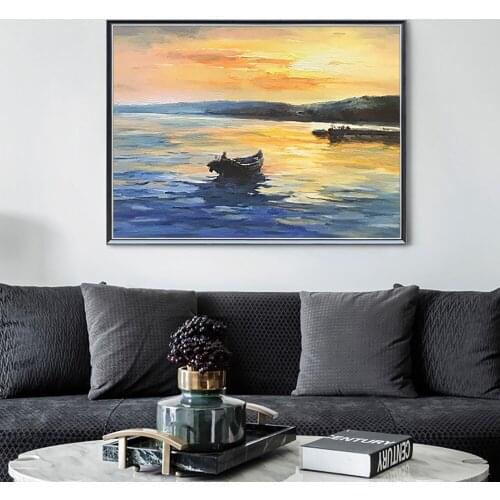 Sunrise Sea View Landscape Abstract Hand-painted Oil Painting Porch Restaurant Living Room Handmade Interior Decoration Mural