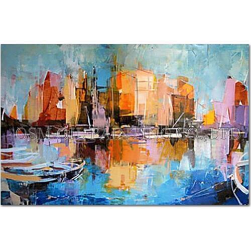 Professional Artist Handmade Impression Landscape Oil Painting on Canvas Abstract City Landscape Art Picture for Living Room