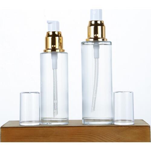 Clear Glass Bottle Gold Lotion Pump Bottle 50ML 60ML 80ML Cosmetic Packaging Container Gold Lid Glass Spray Bottles 100pcs