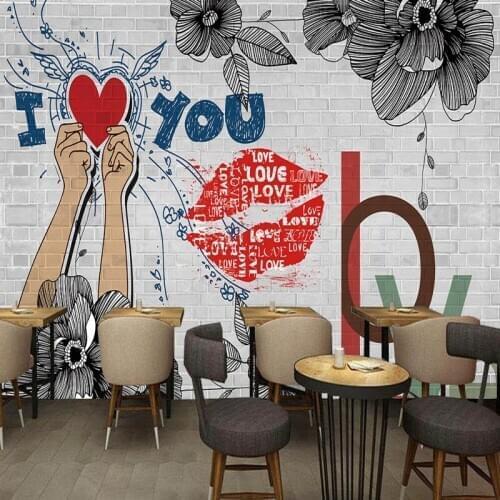 Drop Shipping Wallpaper 3d Brick Wall Hand Painted Love Background Wallpaper High Quality Restaurant Corridor Wallpaper Mural