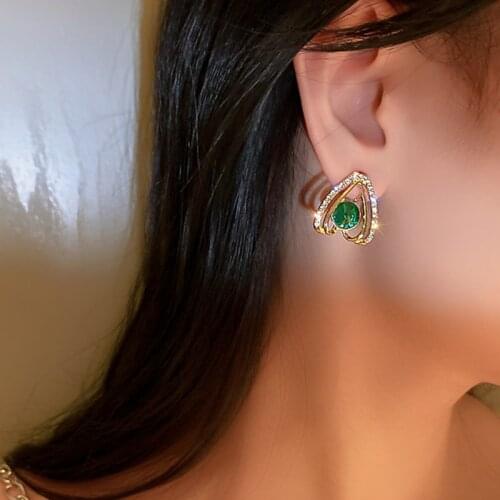 U-Magical Exquisite Green Love Heart Rhinestone Dangle Earring for Women Hollow Geometric Metal Crystal Party Earring Jewelry