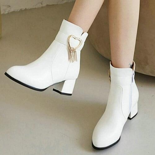 Black Winter Pink Women Ankle Boots Comfortable Square Heel Round Toe Ladies Short Boots PU Leather Round Toe Womens Boots