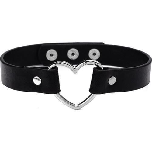 Women Cute Collar PU Leather Heart Stud Choker Clear Transparent Black Collar Necklace TT@88