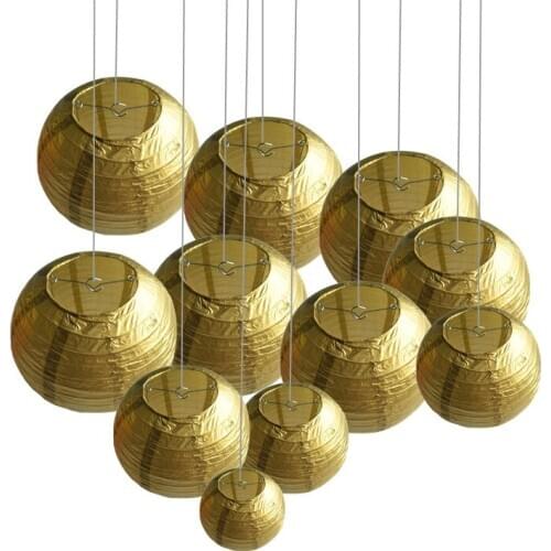 12 pcs 6"-12 " Gold Paper Lanterns Chinese Japanese boule paper lampion de mariage for Birthday Wedding Party Hanging Decor