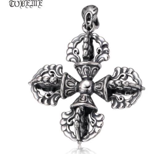 100% 925 Silver Tibetan Tibetan Vajra Pendant Necklace Pure Silver Tibetan Necklace Buddhist Dorje Amulet Pendant Necklace