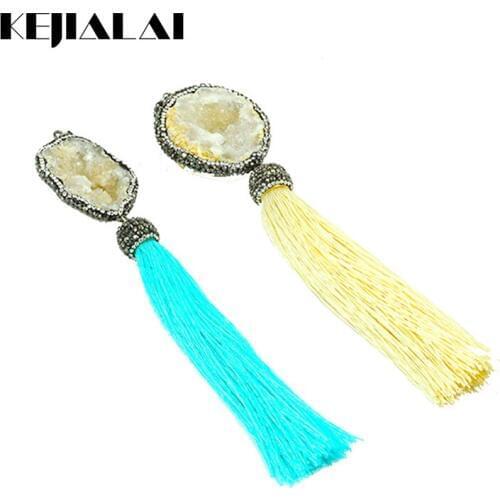 2017 Fashion Bohemian Jewelry Long Tassel Necklace with Natural Stone Pendant Necklace for Women Silver Plated Chain Best Gift