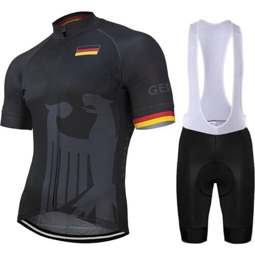 2020 Germany Men Summer Black Cycling Jersey Set Bike Road Mountain Race Tops Bicycle Wear Cycling Set 9D Gel Breathable