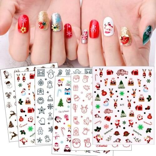 5 Sheets Christmas Nail Art Sticker Paper Self-Adhesive Foil Decals Festival Design Decorations Manicure DIY Accessories