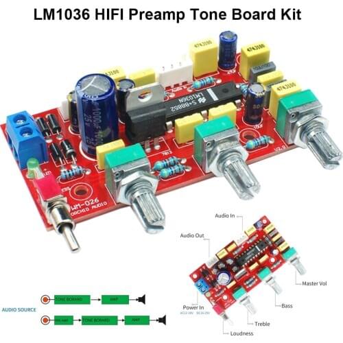 LM1036 AC12-18V DC 16-25V OP-AMP HIFI Amplifier Preamplifier Preamp Volume Tone EQ Bass Control Board DIY KIT full kit