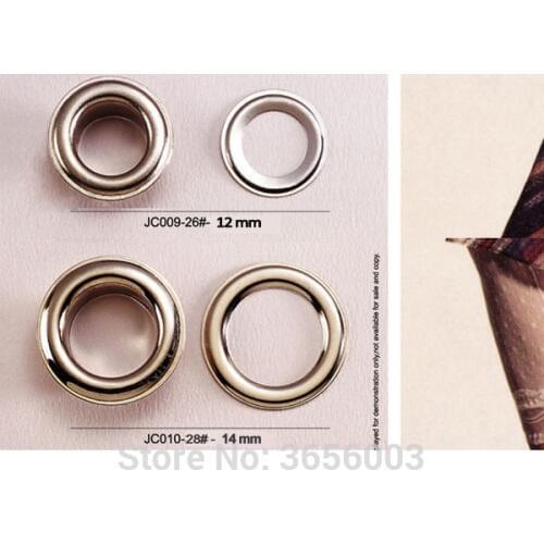 Free shipping 100 sets / lot JY-003 inner 12mm/14mm metal brass eyelets with washer round metal grommets nickle plating color