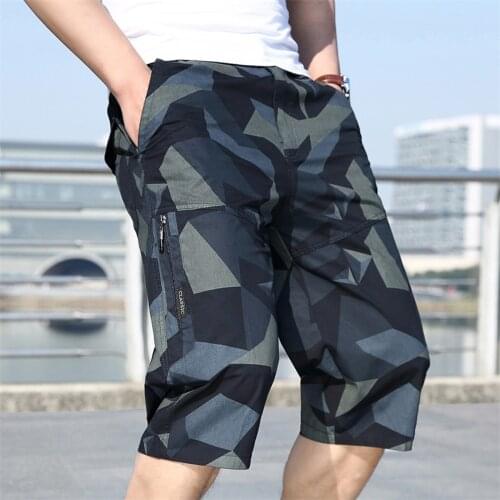 Big Sizes Men Cargo Shorts Sport Summer Streetwear Casual Shorts Thin Loose Zipper Breeches Fitness Printed Pocket Short Pant A2