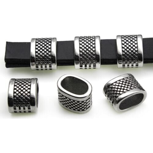 4pcs/lot Stainless Steel Carved Loose Spacer Tube Metal Big Large Hole Beads For Jewelry Making DIY Men Leather Bracelet Making