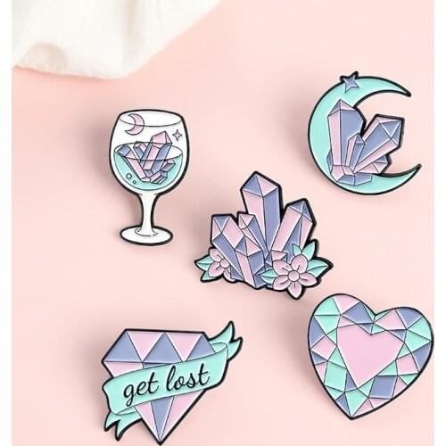 Dream Stone Enamel Pins Custom Moon Heart Wine Glass Brooch Lapel Badge Bag Cartoon Jewelry Gift For Kids Friends