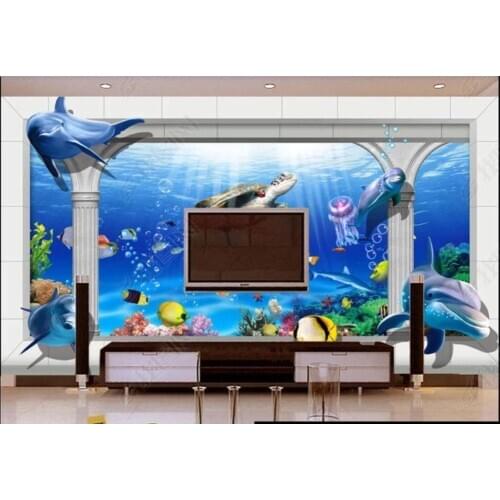 Custom photo wallpaper for walls 3 d Fantasy 3D underwater world dolphin TV background wall papers for living room decoration